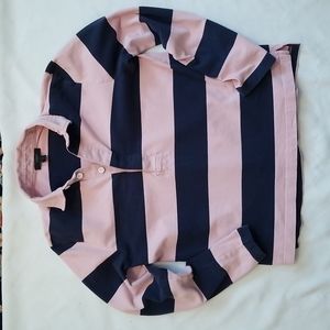 J Crew women's polo shirt blue and pink striped Sz M